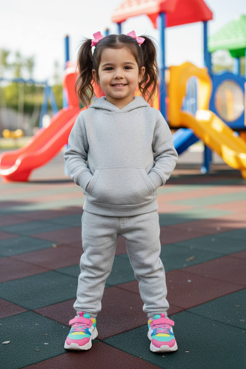 Girls Winter Warm Grey Hoodie & Jogger Set