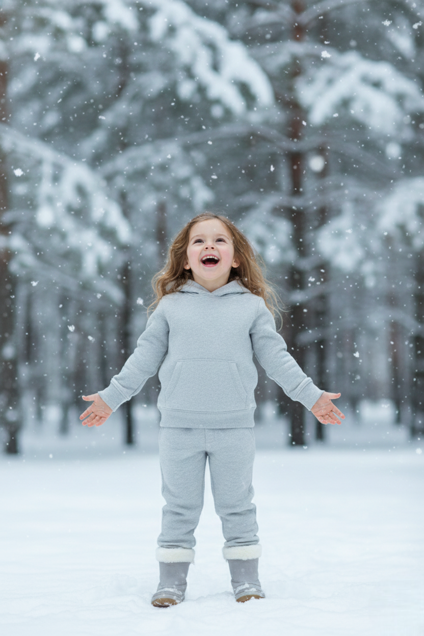 Girls Winter Warm Grey Hoodie & Jogger Set