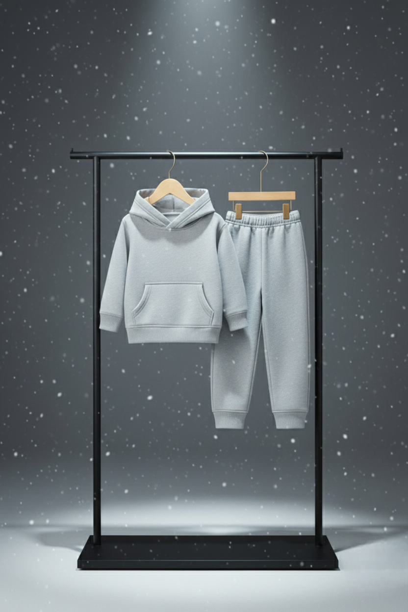 Girls Winter Warm Grey Hoodie & Jogger Set