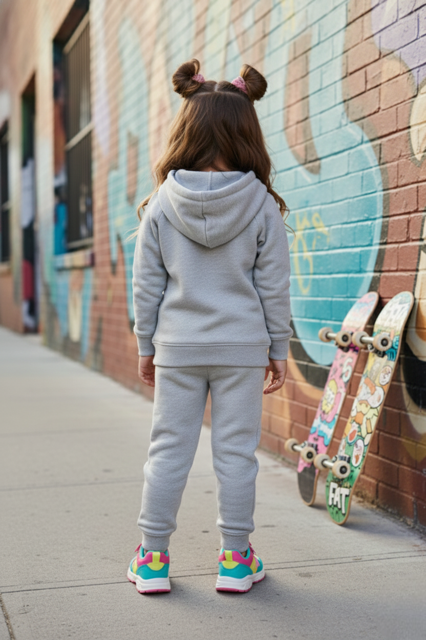Girls Winter Warm Grey Hoodie & Jogger Set