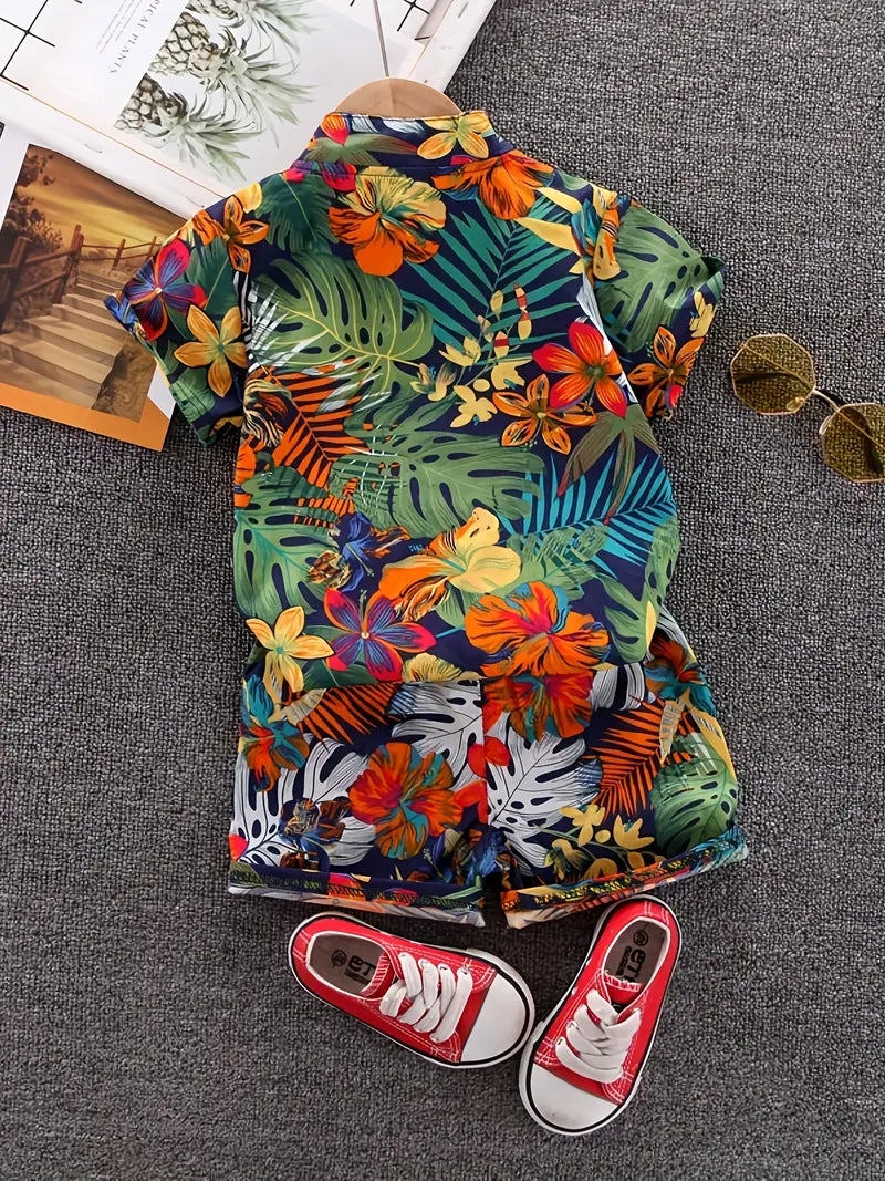 Premium Green Forest Print Shirt & Shorts Outfit Co-Ord Set