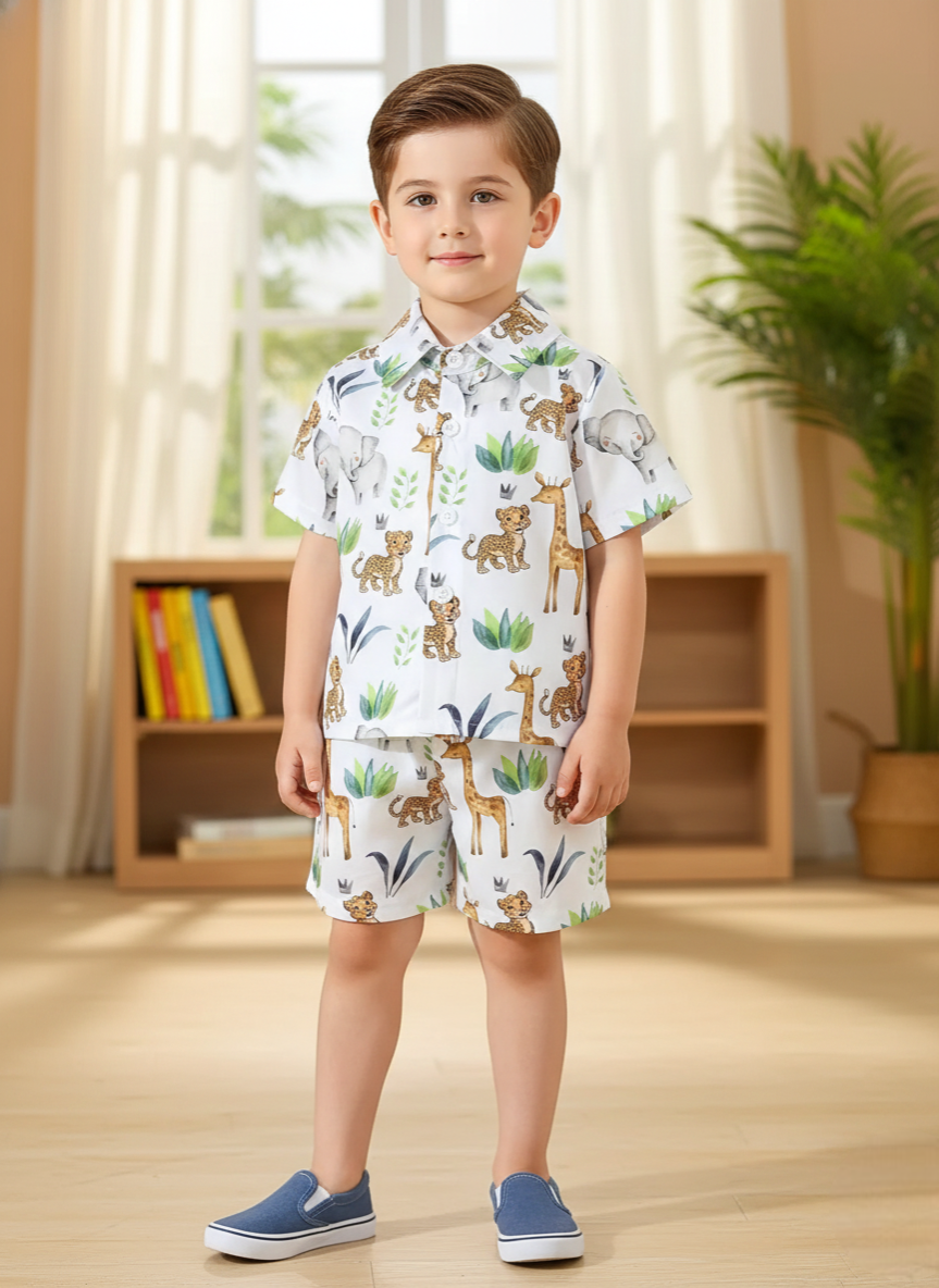 Jungle Animal Printed Shirt & Shorts Co-Ord Set