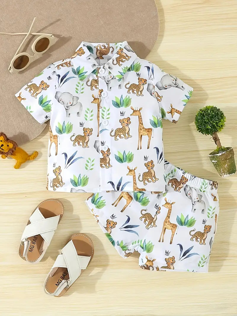 Jungle Animal Printed Shirt & Shorts Co-Ord Set