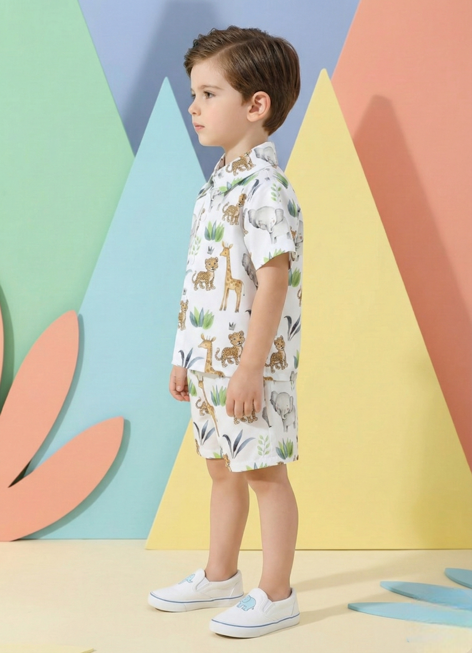 Jungle Animal Printed Shirt & Shorts Co-Ord Set