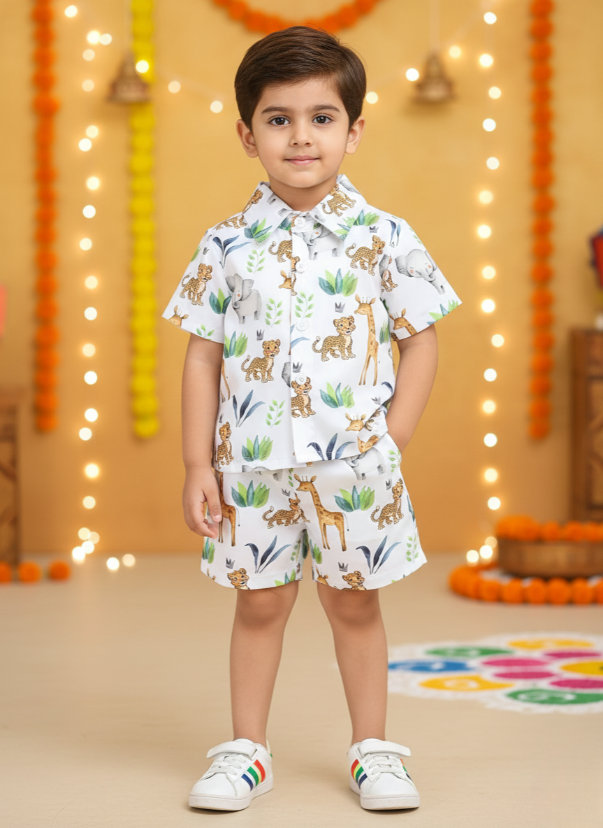Jungle Animal Printed Shirt & Shorts Co-Ord Set