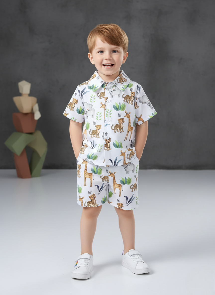 Jungle Animal Printed Shirt & Shorts Co-Ord Set