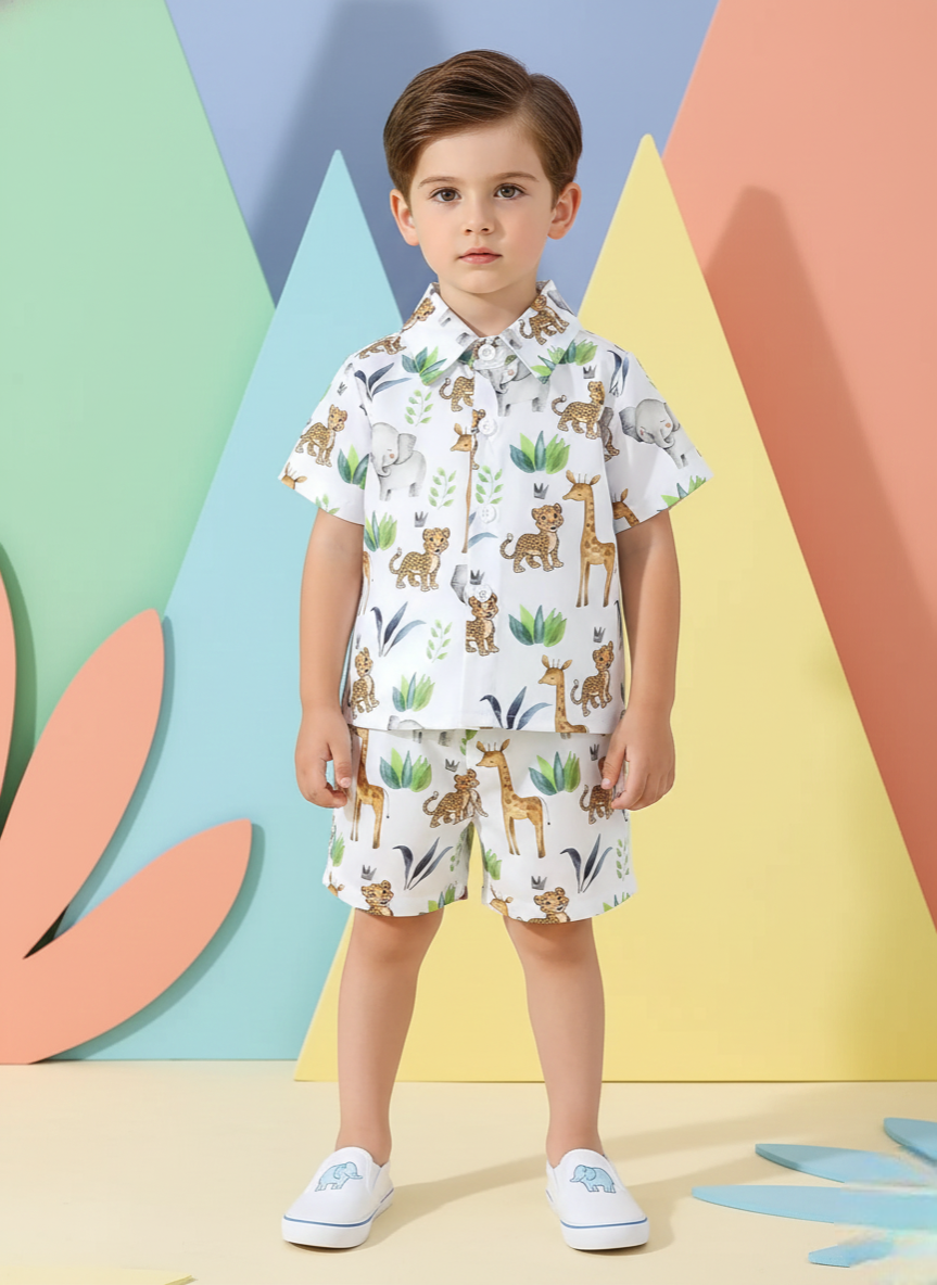 Jungle Animal Printed Shirt & Shorts Co-Ord Set