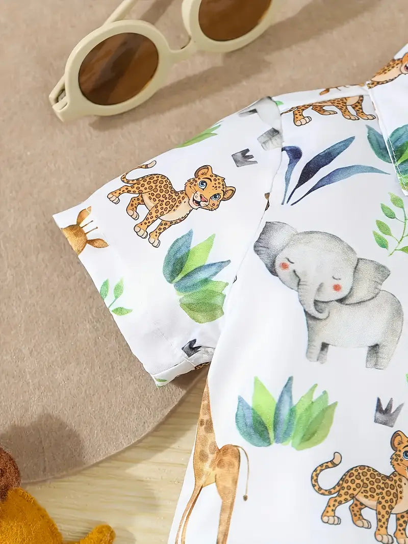 Jungle Animal Printed Shirt & Shorts Co-Ord Set