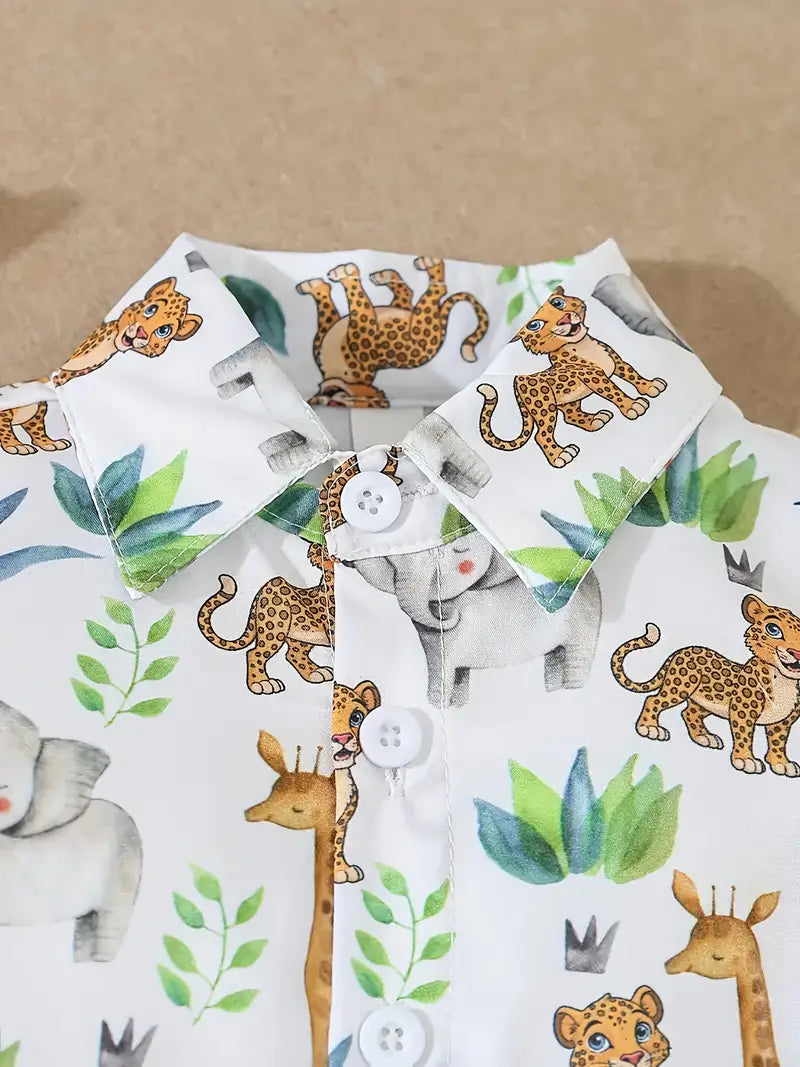 Jungle Animal Printed Shirt & Shorts Co-Ord Set