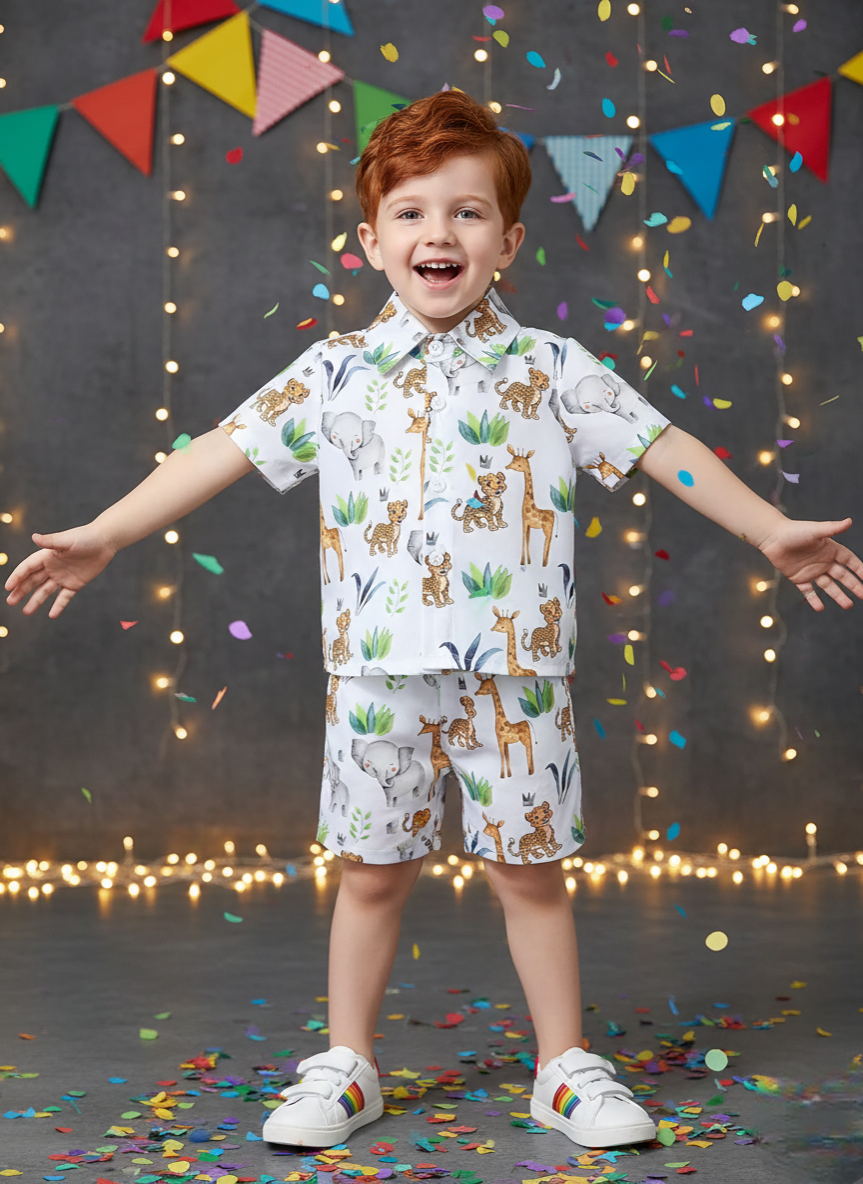 Jungle Animal Printed Shirt & Shorts Co-Ord Set