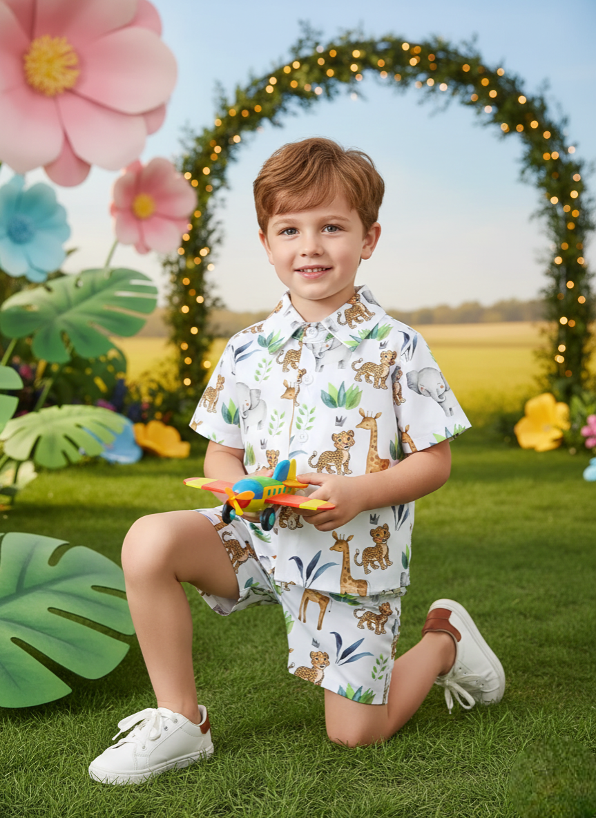 Jungle Animal Printed Shirt & Shorts Co-Ord Set