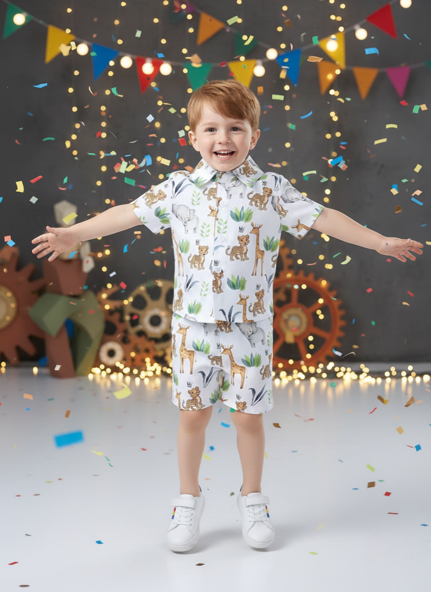 Jungle Animal Printed Shirt & Shorts Co-Ord Set