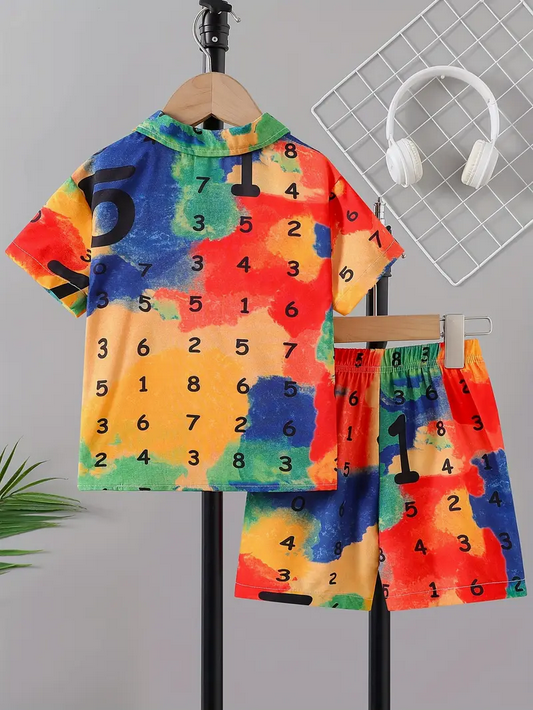 Kids Multicolor Numbers Print Shirt & Shorts Set