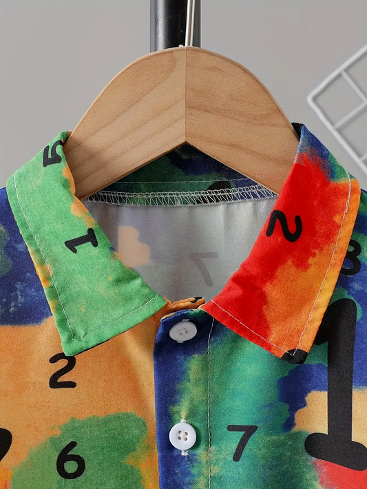 Kids Multicolor Numbers Print Shirt & Shorts Set
