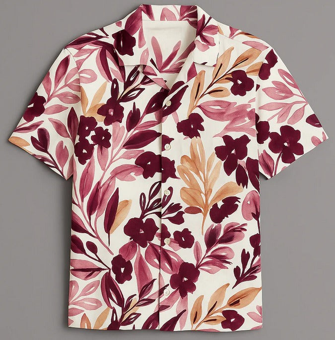 Stylish Floral Maroon Leaf Printed Shirt and Pants Set
