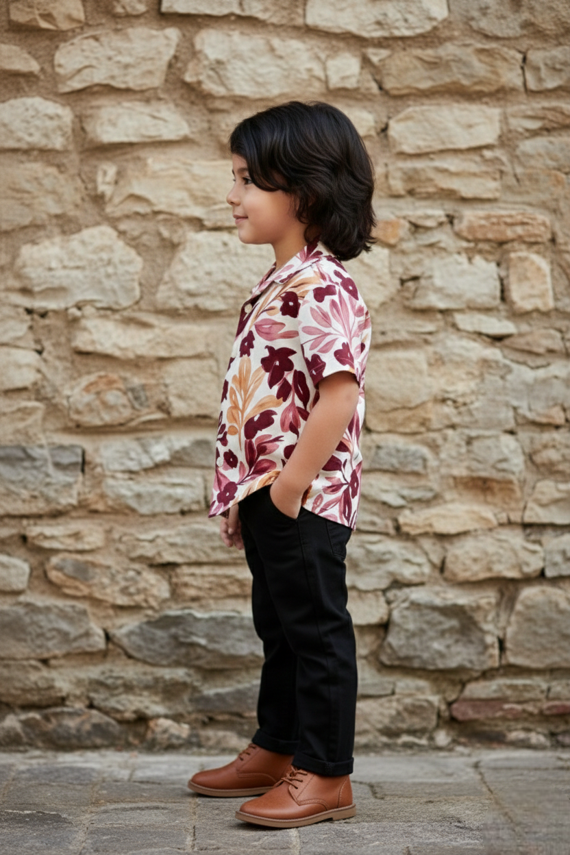 Stylish Floral Maroon Leaf Printed Shirt and Pants Set
