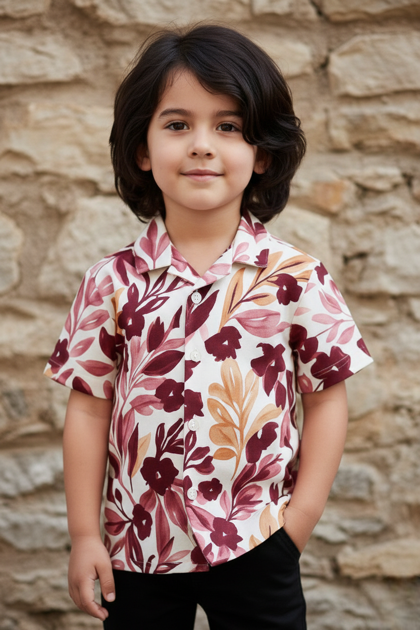 Stylish Floral Maroon Leaf Printed Shirt and Pants Set