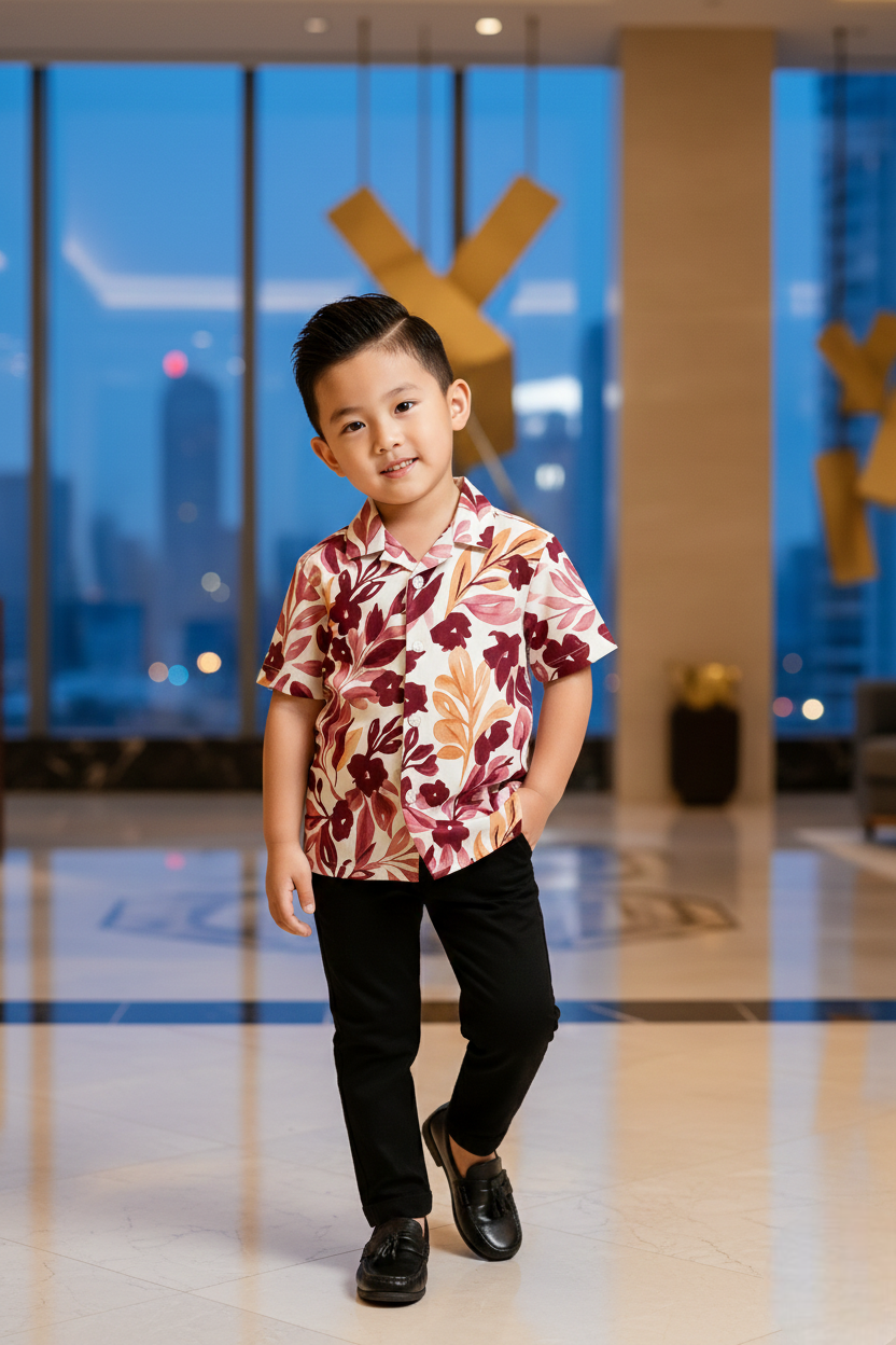 Stylish Floral Maroon Leaf Printed Shirt and Pants Set