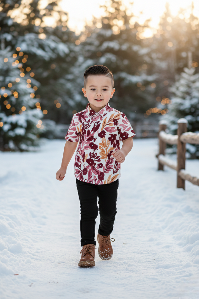 Stylish Floral Maroon Leaf Printed Shirt and Pants Set