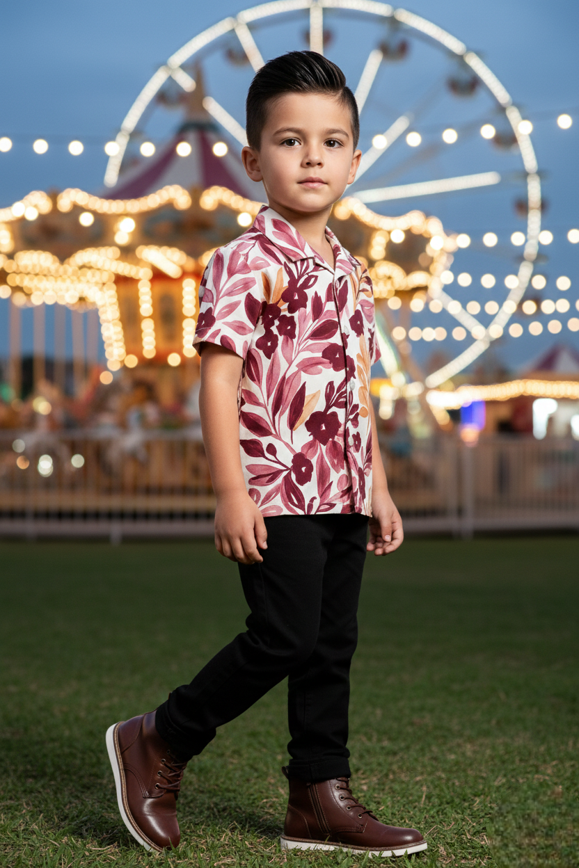 Stylish Floral Maroon Leaf Printed Shirt and Pants Set