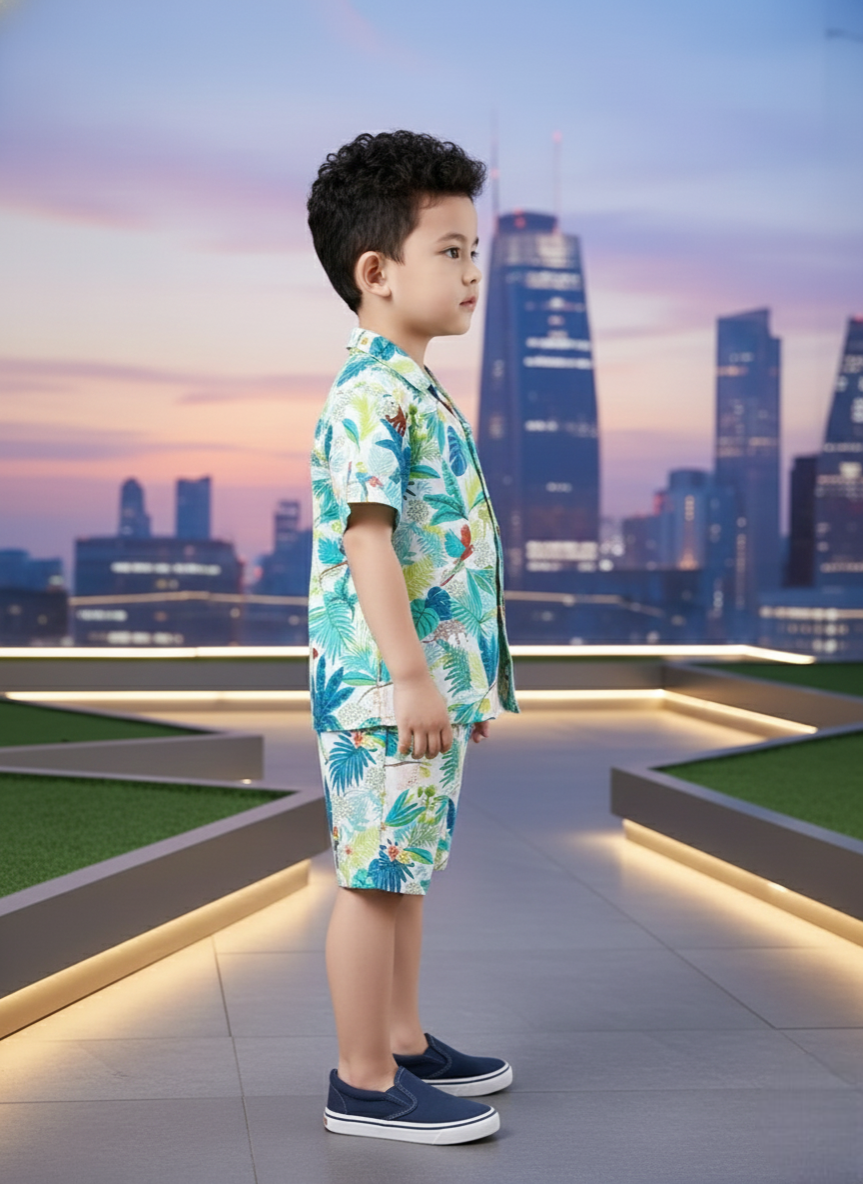 Jungle Safari Printed Tropical Shirt & Shorts Co-Ord Set