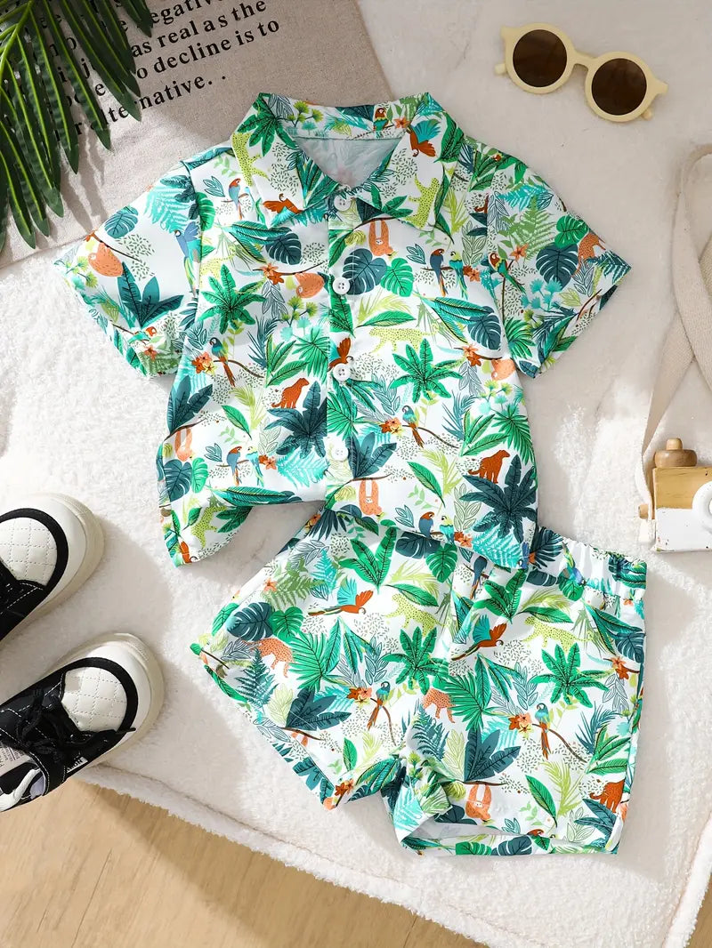 Jungle Safari Printed Tropical Shirt & Shorts Co-Ord Set