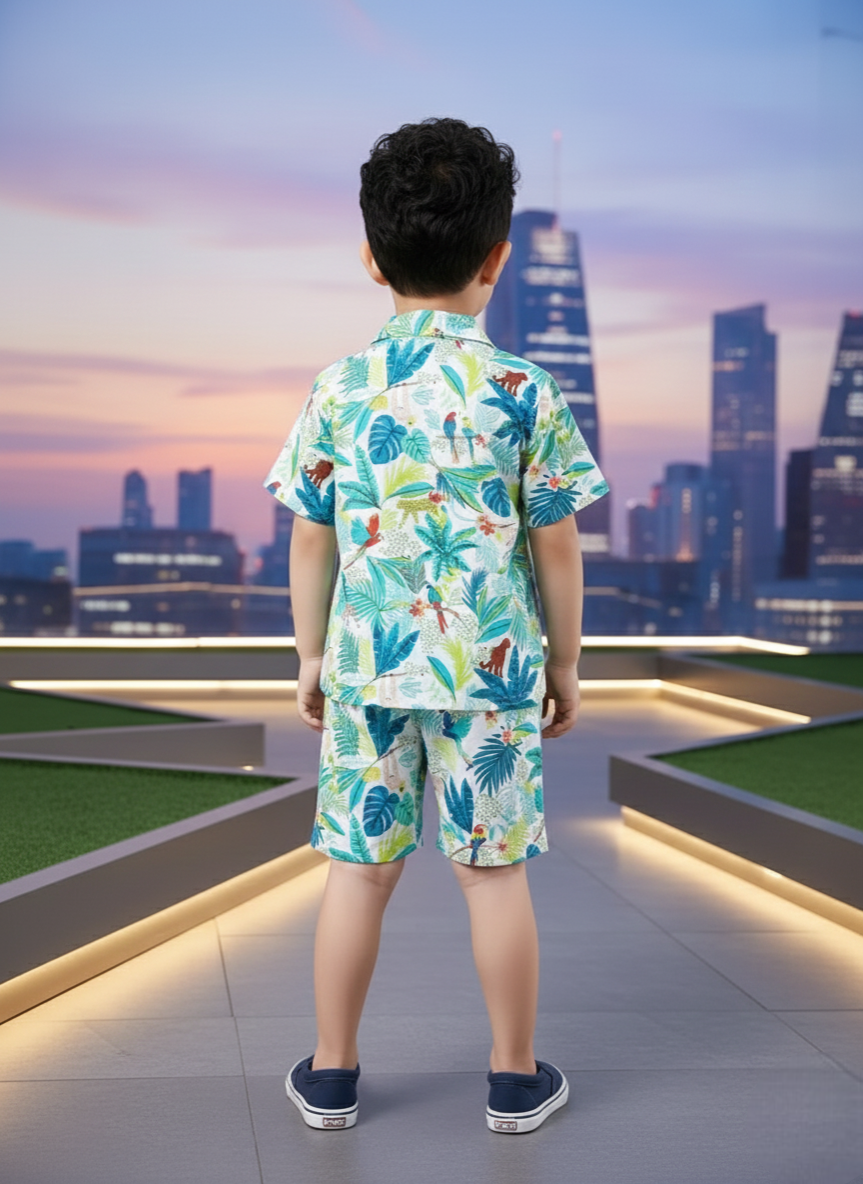 Jungle Safari Printed Tropical Shirt & Shorts Co-Ord Set