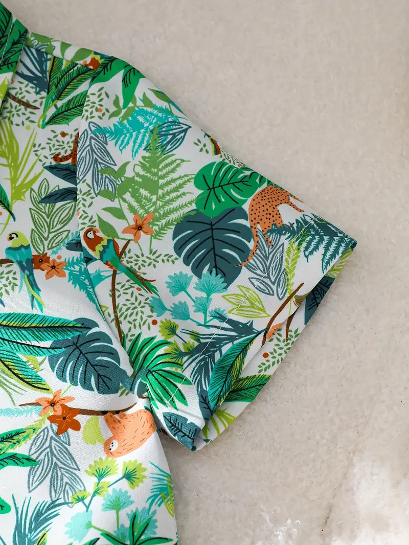 Jungle Safari Printed Tropical Shirt & Shorts Co-Ord Set