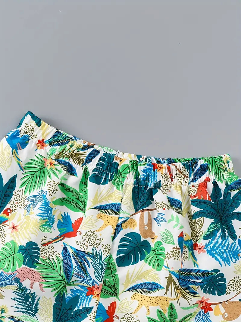 Jungle Safari Printed Tropical Shirt & Shorts Co-Ord Set