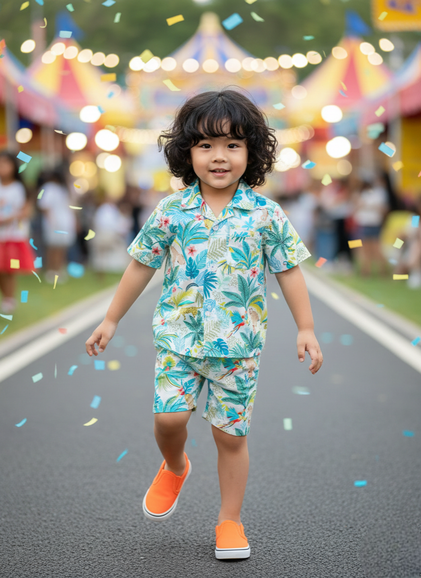 Jungle Safari Printed Tropical Shirt & Shorts Co-Ord Set