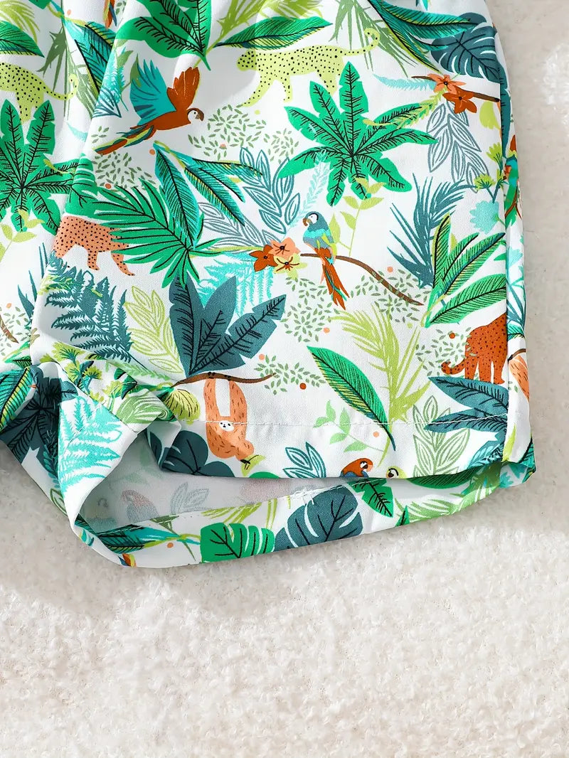Jungle Safari Printed Tropical Shirt & Shorts Co-Ord Set