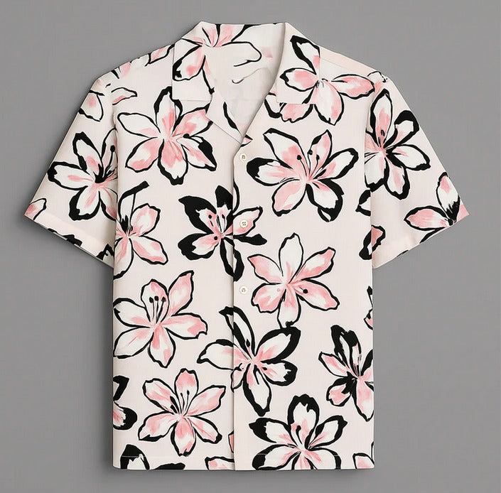 Pink & Black Flower Printed Shirt and Pants Set