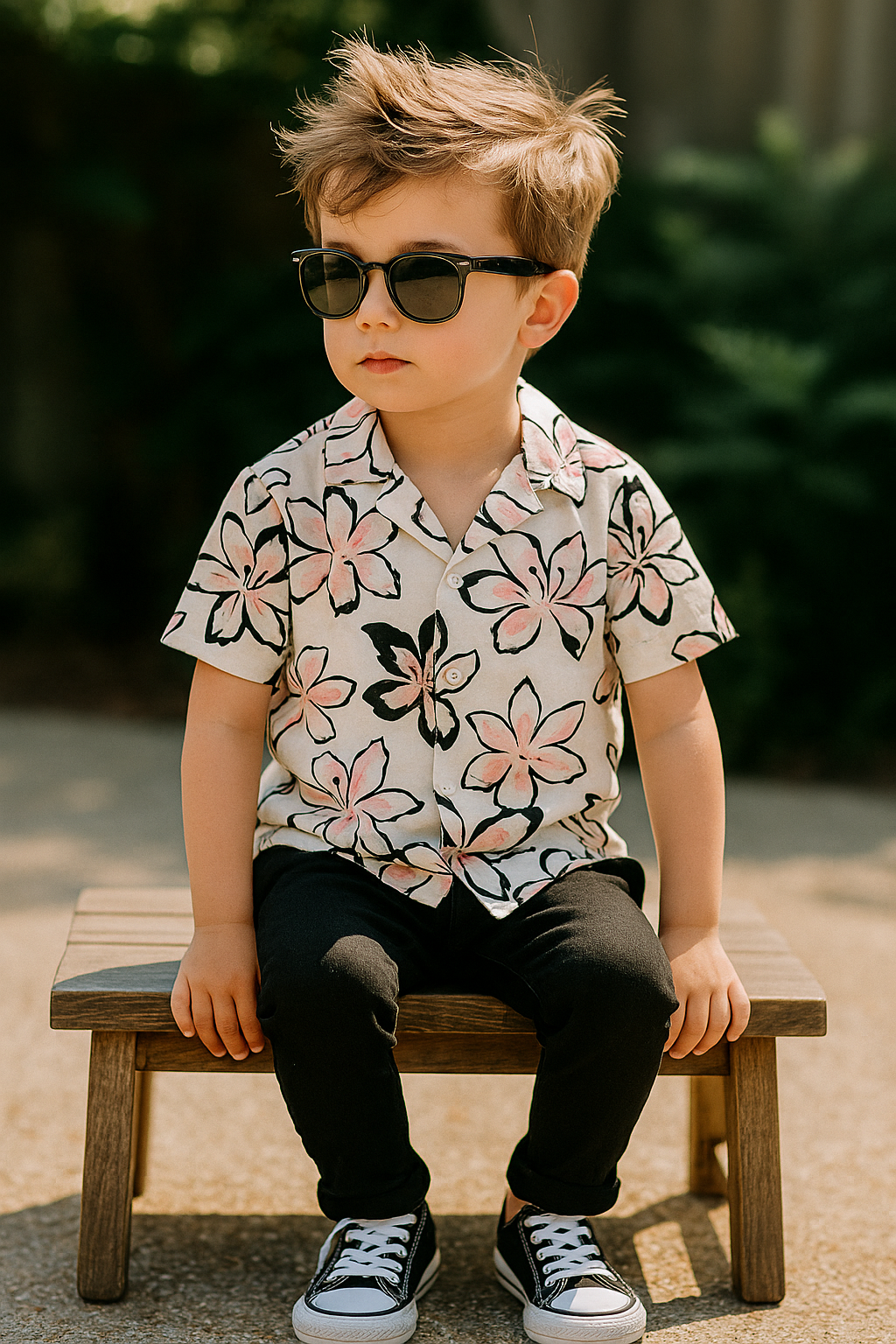 Pink & Black Flower Printed Shirt and Pants Set