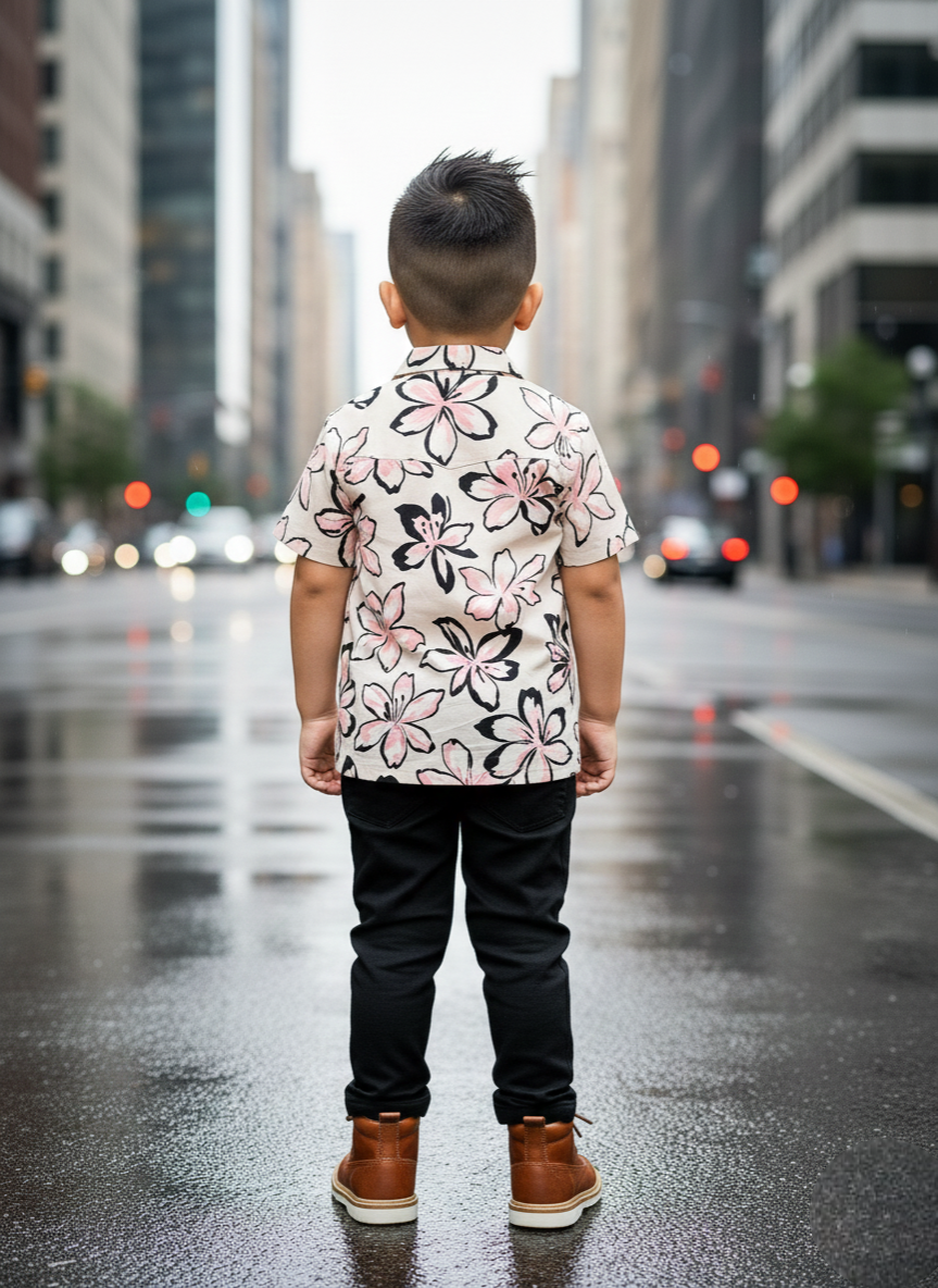 Pink & Black Flower Printed Shirt and Pants Set