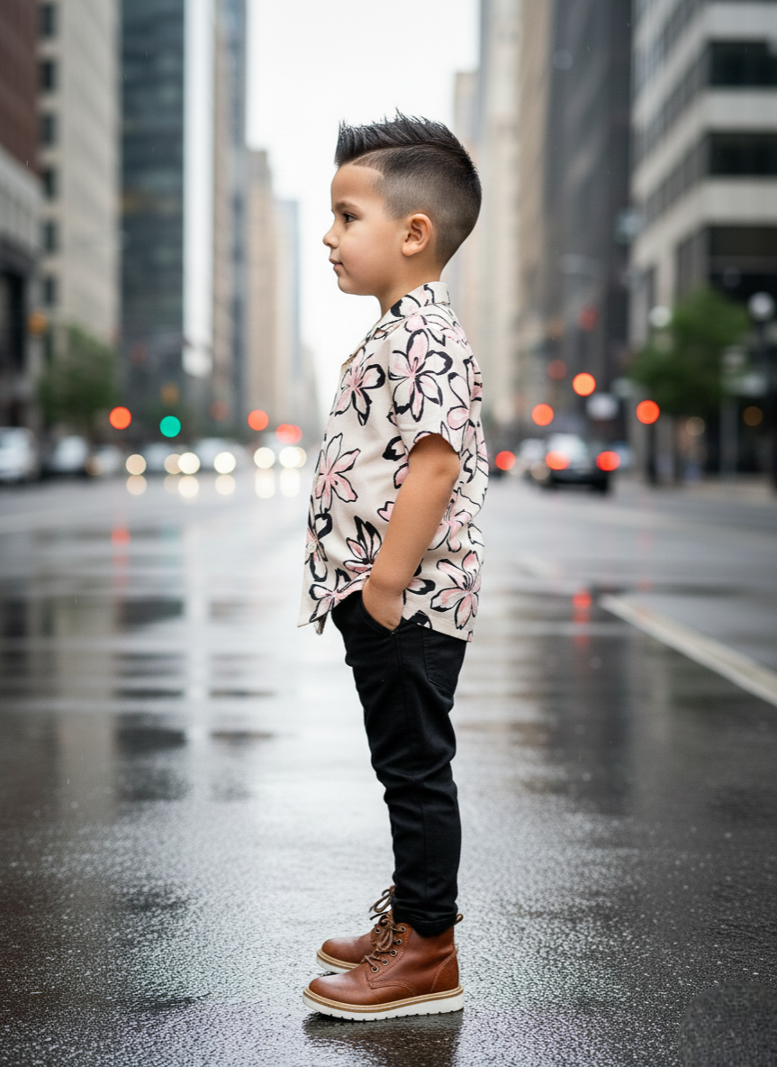 Pink & Black Flower Printed Shirt and Pants Set