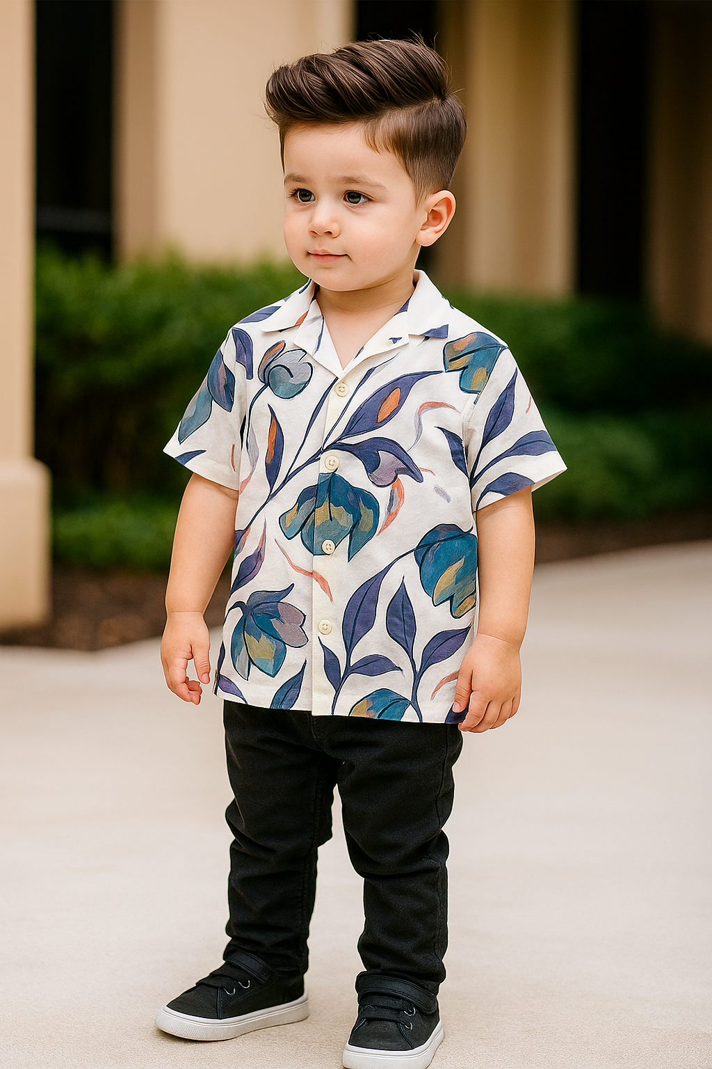 Stylish Purple Leaf Printed Shirt and Pants Set