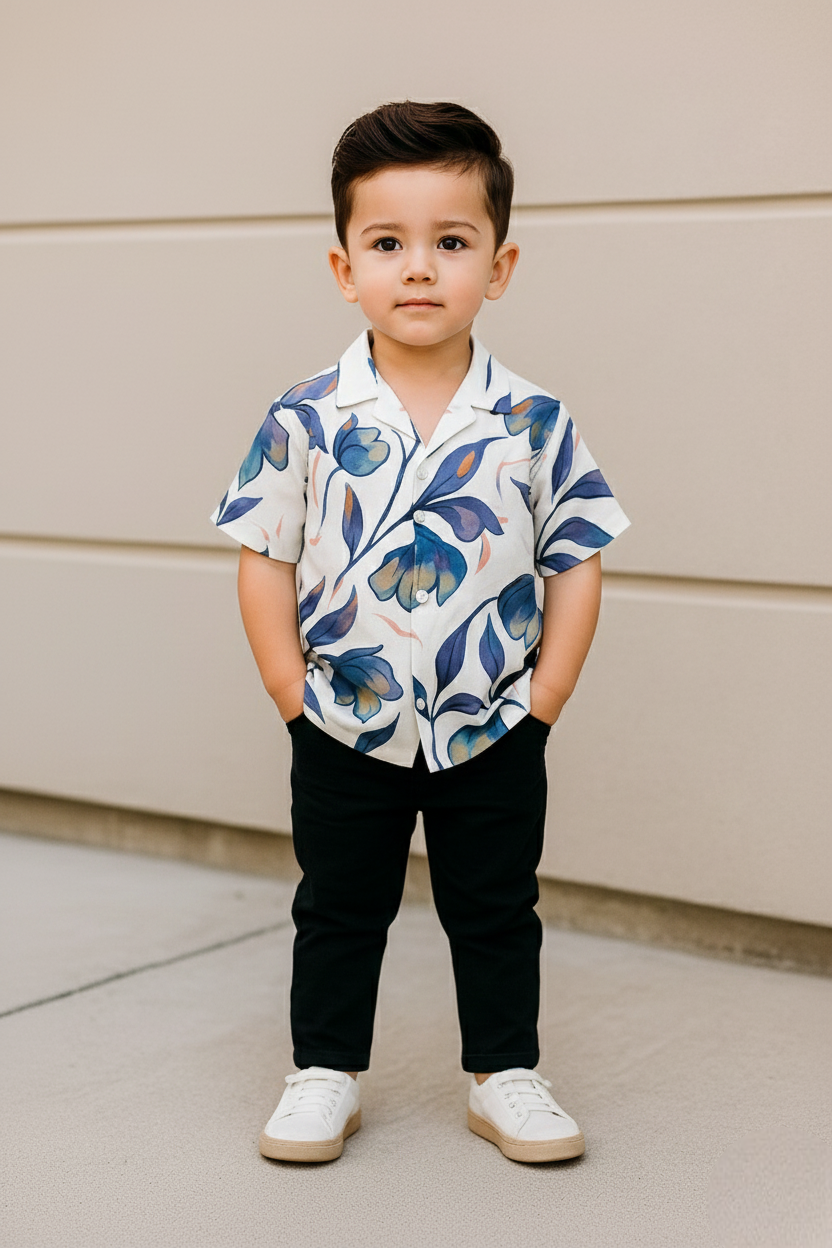 Stylish Purple Leaf Printed Shirt and Pants Set