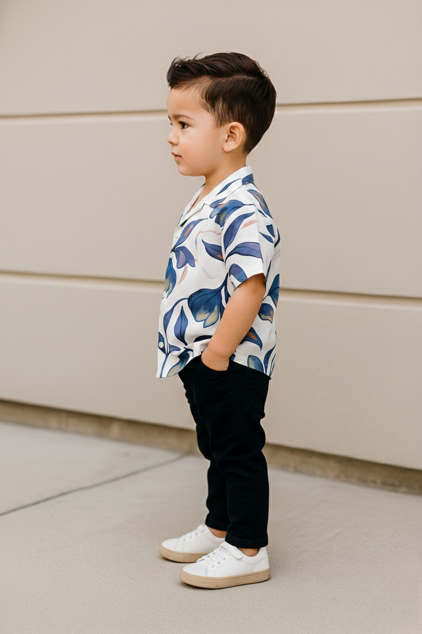 Stylish Purple Leaf Printed Shirt and Pants Set