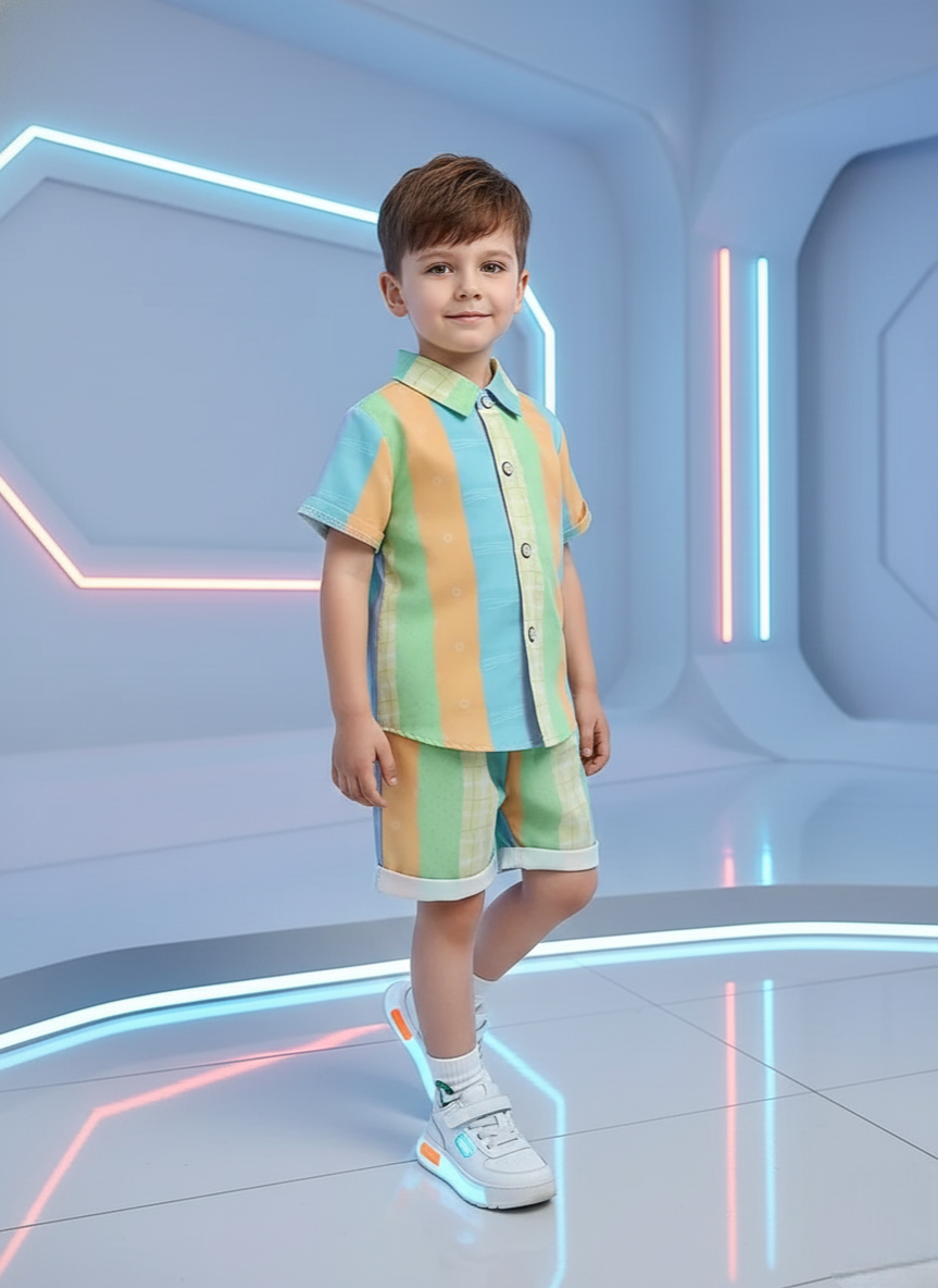 Rainbow Printed Shirts & Shorts Co-Ord Set