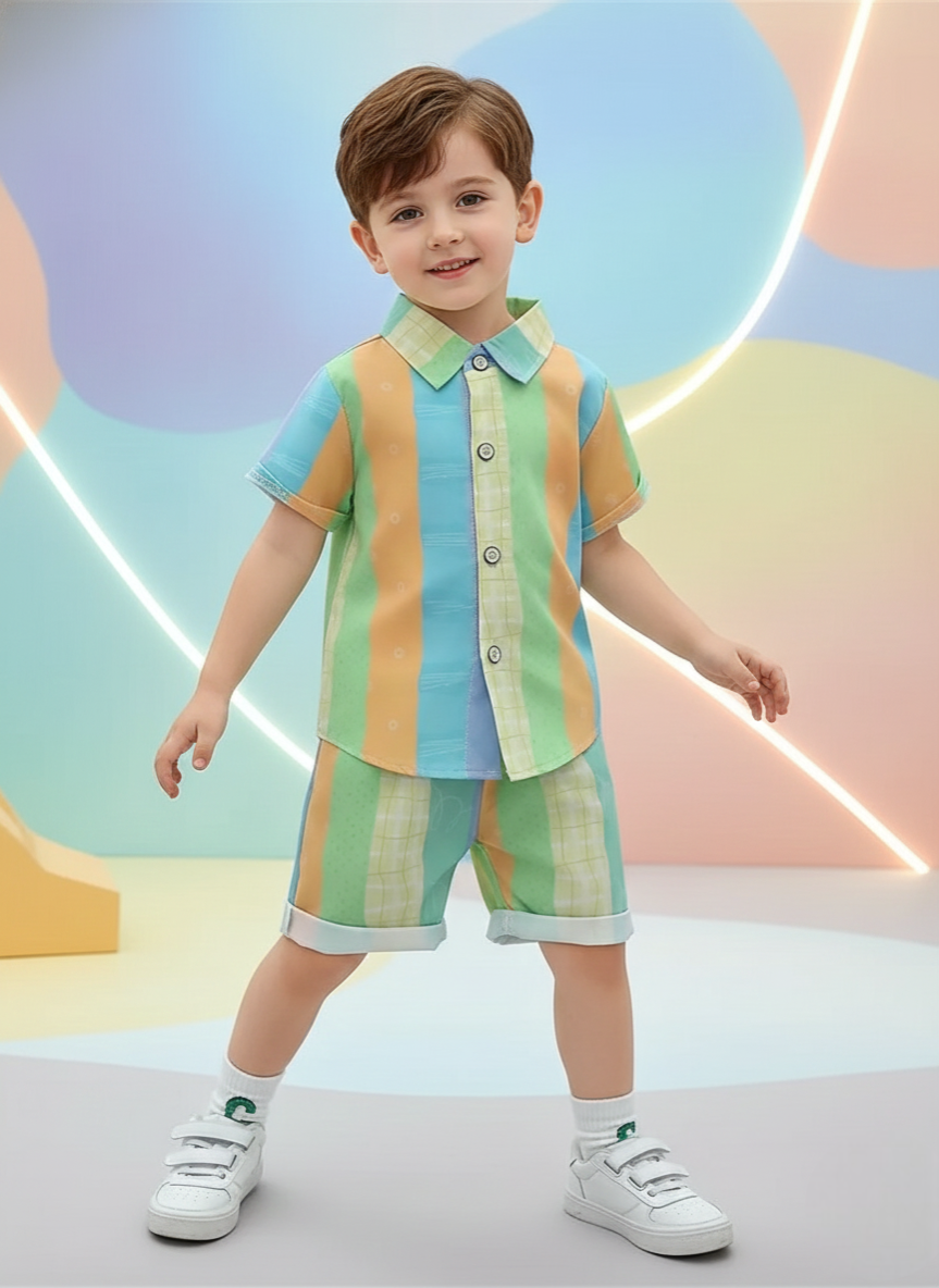 Rainbow Printed Shirts & Shorts Co-Ord Set