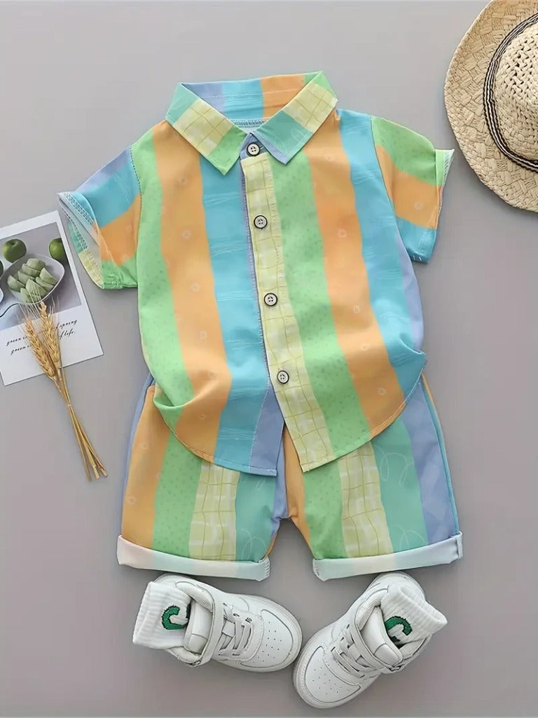 Rainbow Printed Shirts & Shorts Co-Ord Set