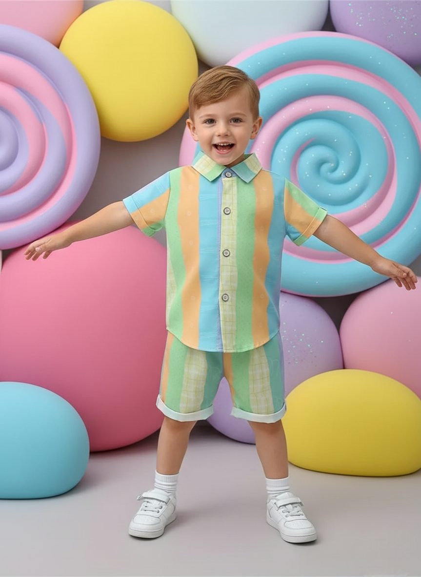 Rainbow Printed Shirts & Shorts Co-Ord Set