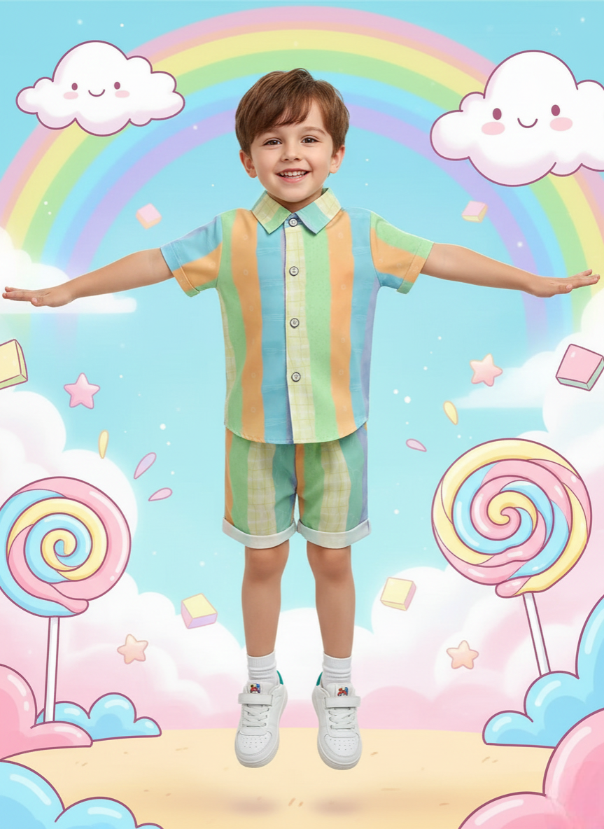 Rainbow Printed Shirts & Shorts Co-Ord Set