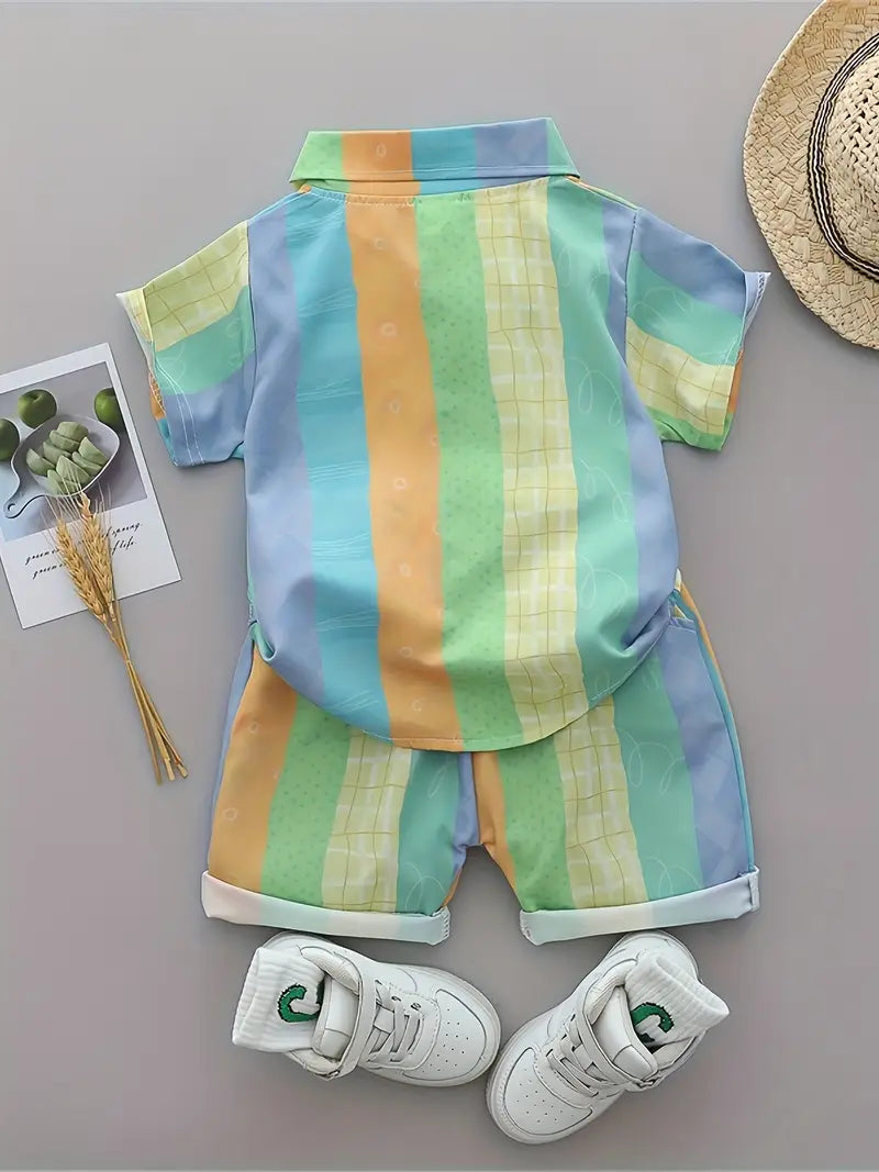 Rainbow Printed Shirts & Shorts Co-Ord Set