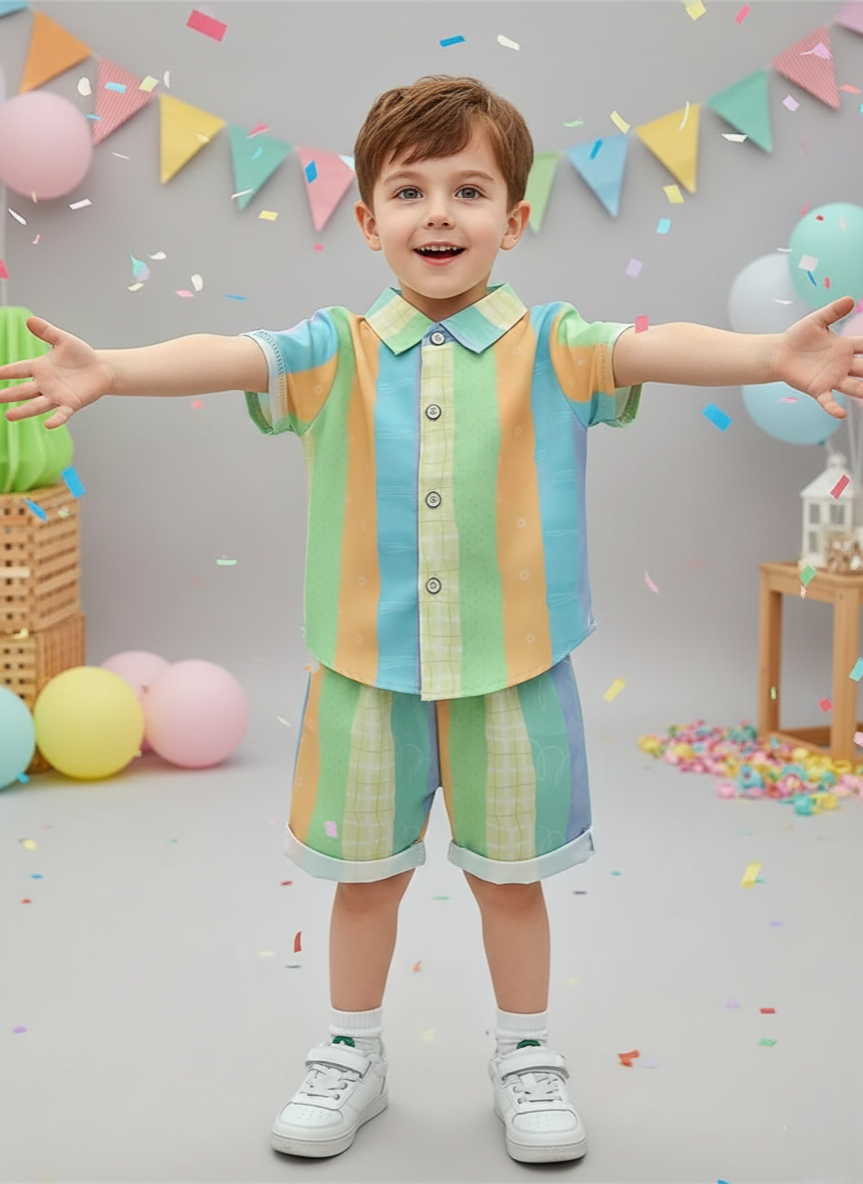 Rainbow Printed Shirts & Shorts Co-Ord Set