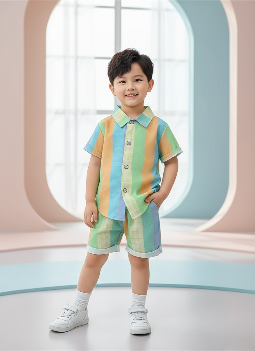 Rainbow Printed Shirts & Shorts Co-Ord Set