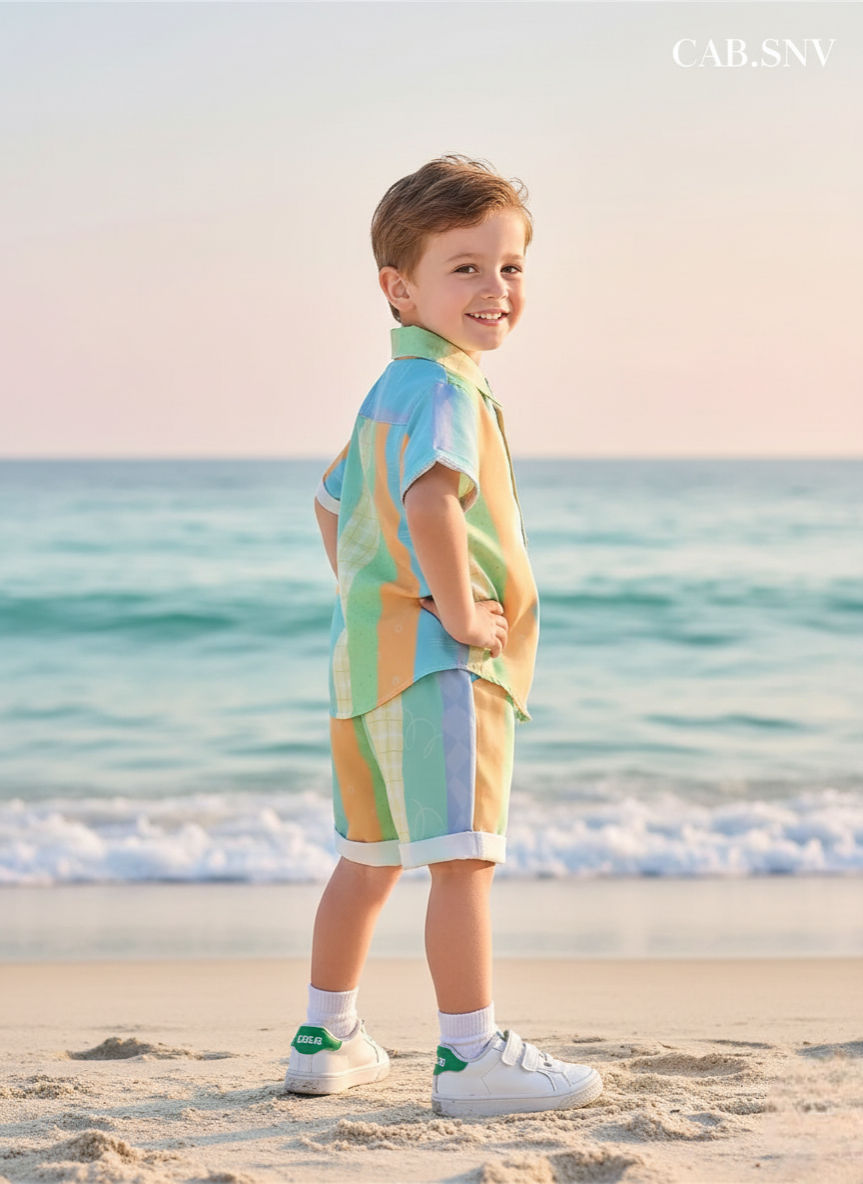 Rainbow Printed Shirts & Shorts Co-Ord Set