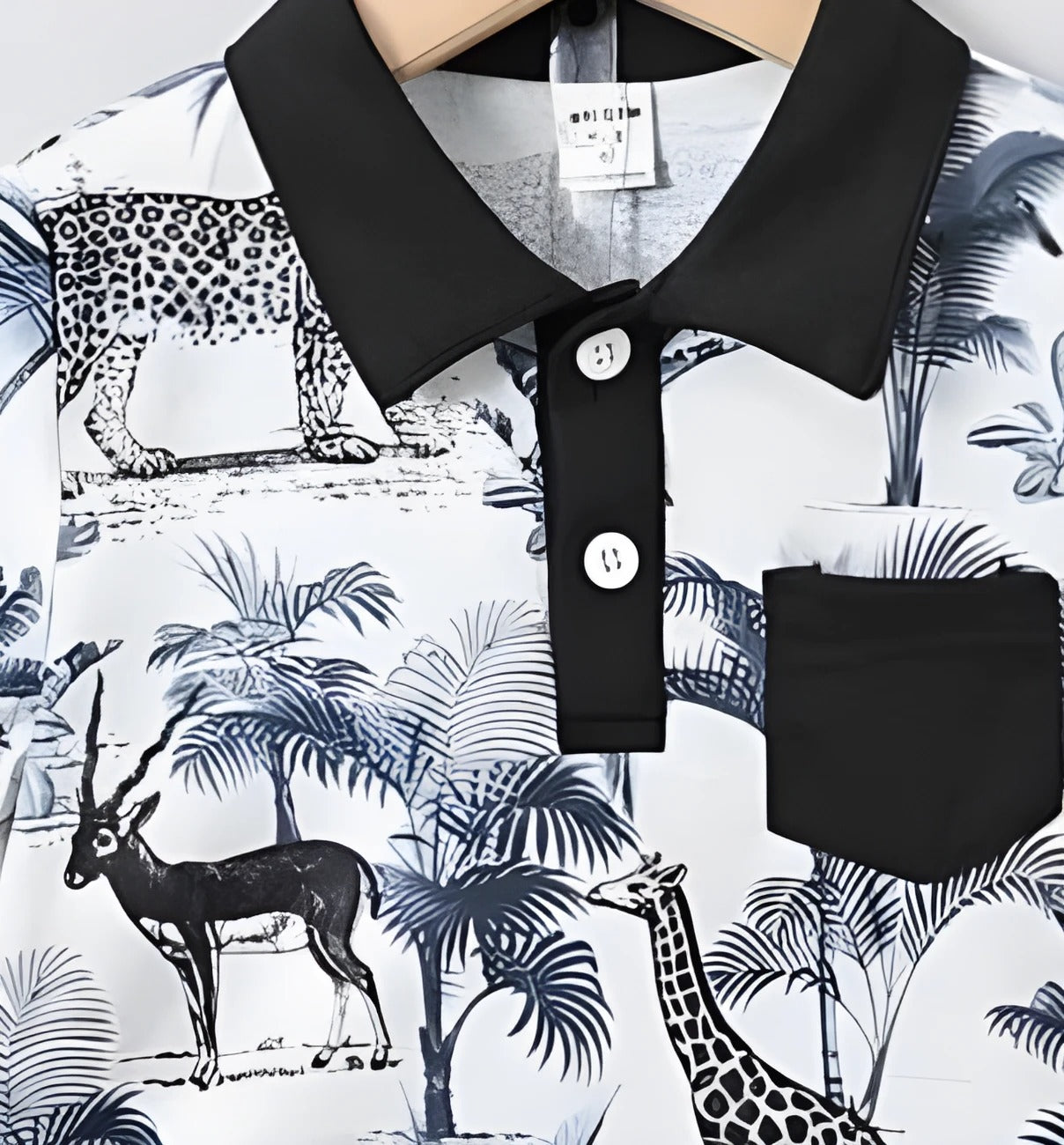 Boys Safari Print T-Shirt & Black Shorts Set