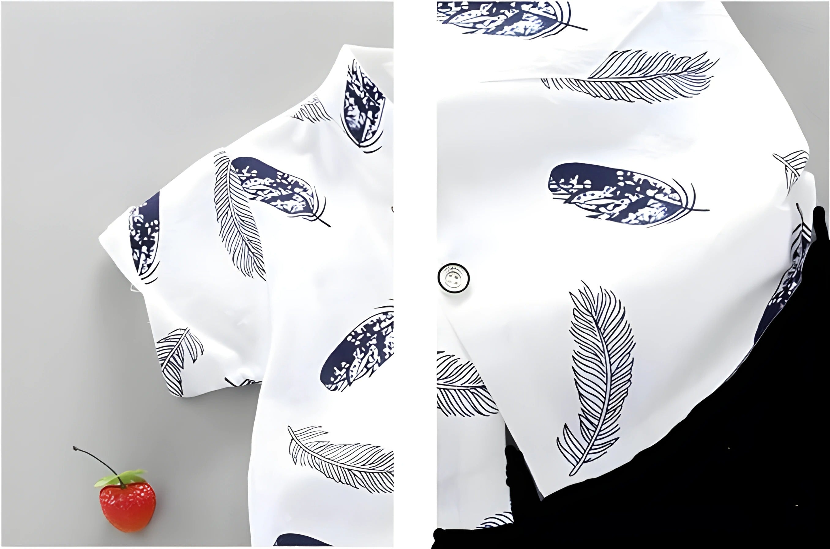 White Feather Printed Shirts & Black Shorts Co-Ord Set