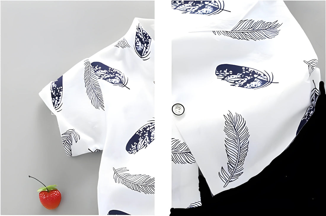 White Feather Printed Shirts & Black Shorts Co-Ord Set